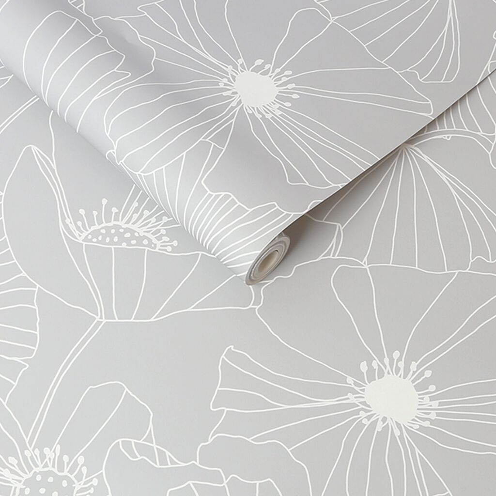 Linear Floral Grey Wallpaper