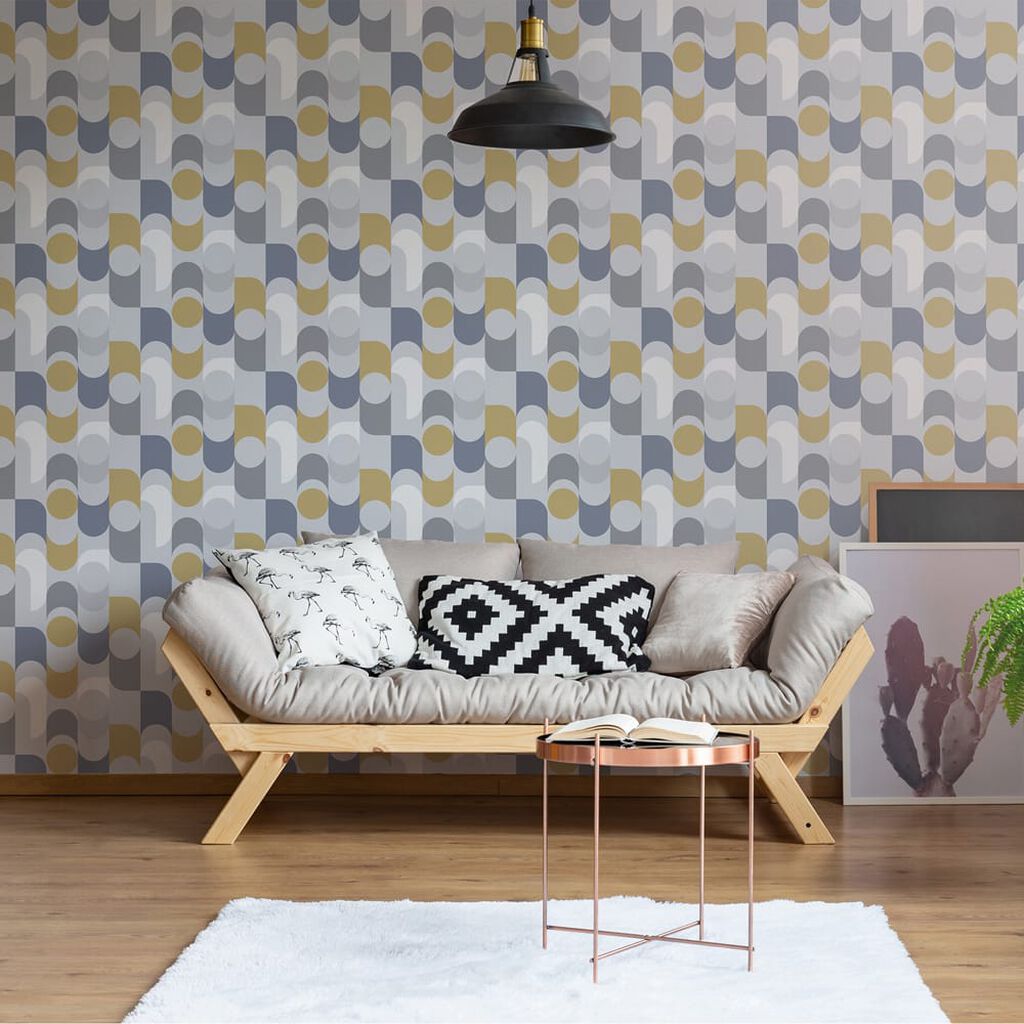 Retro Geo Navy & Yellow Wallpaper