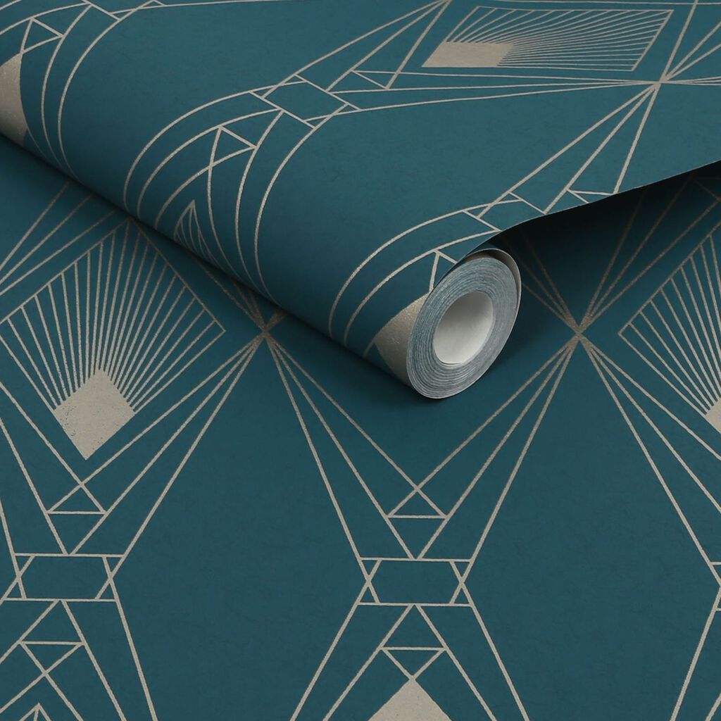 Next Deco Geometric Teal Wallpaper