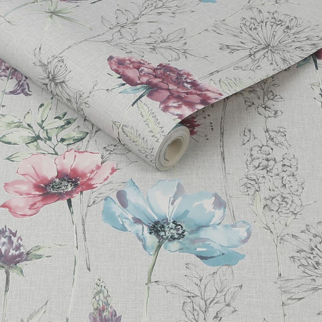 Floral Sketch Grey Wallpaper