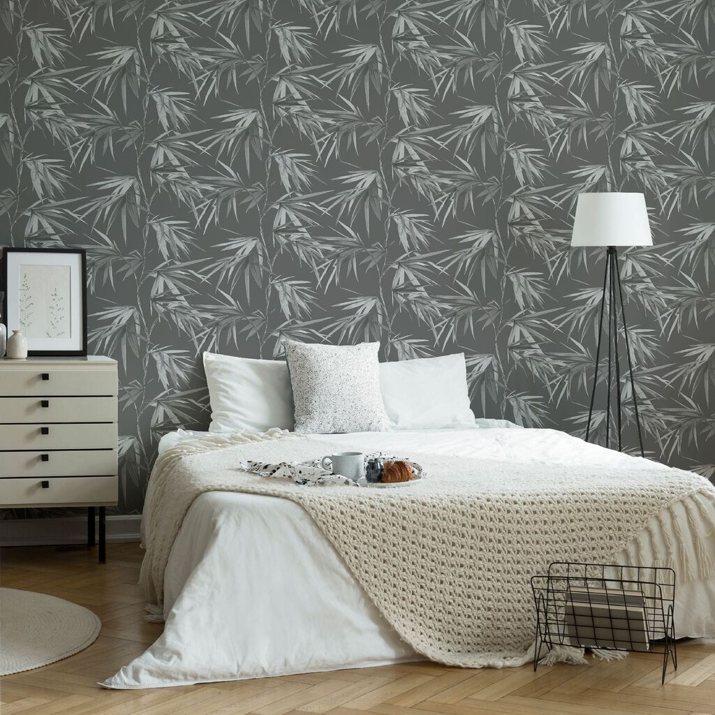 Asia Dark Grey Bamboo Leaf Wallpaper