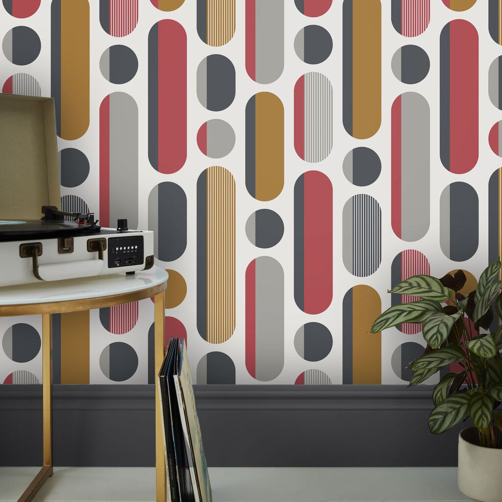 Morse Red & Grey & Mustard Wallpaper