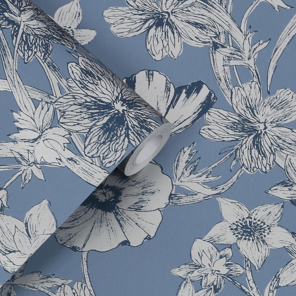 Laura Ashley Summerhill Midnight Blue Wallpaper