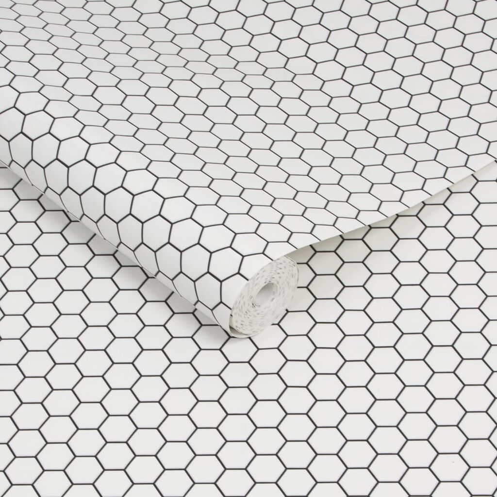 Hexagon Lattice White Wallpaper Contour Kitchen & Bathroom Wallpaper
