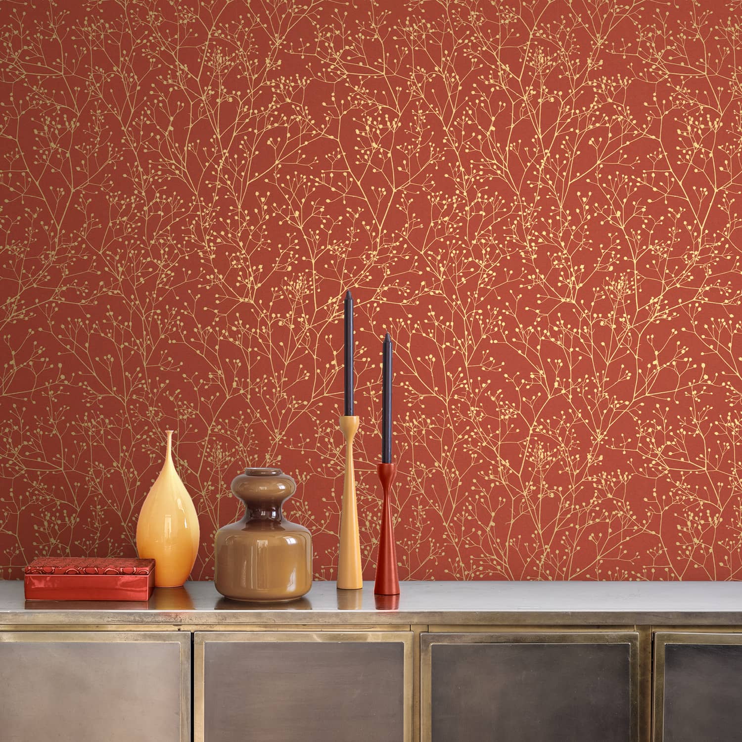 Gypsophila Paprika and Gold Wallpaper