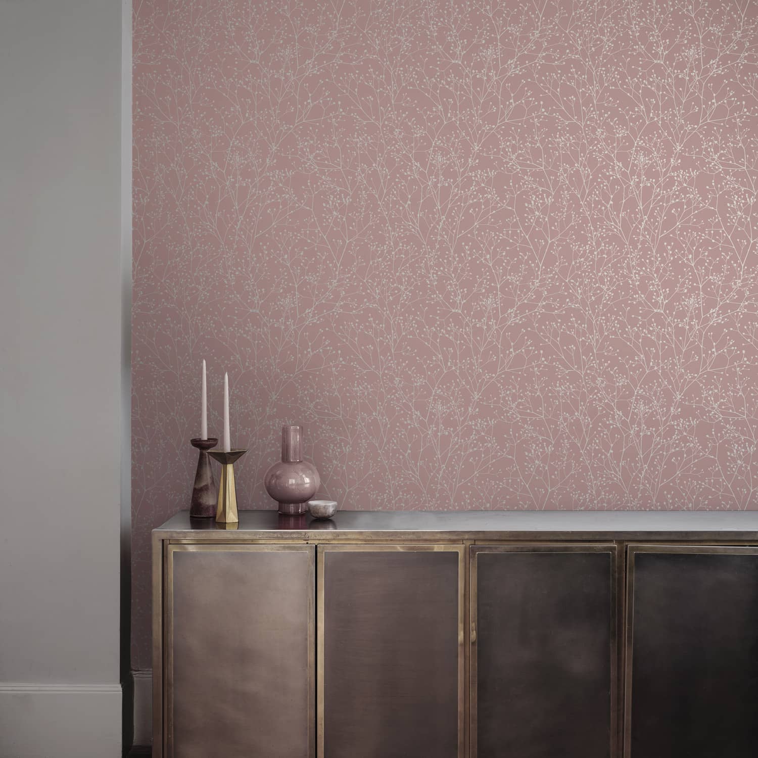 Gypsophila Shell & Rose Gold Wallpaper by Clarissa Hulse