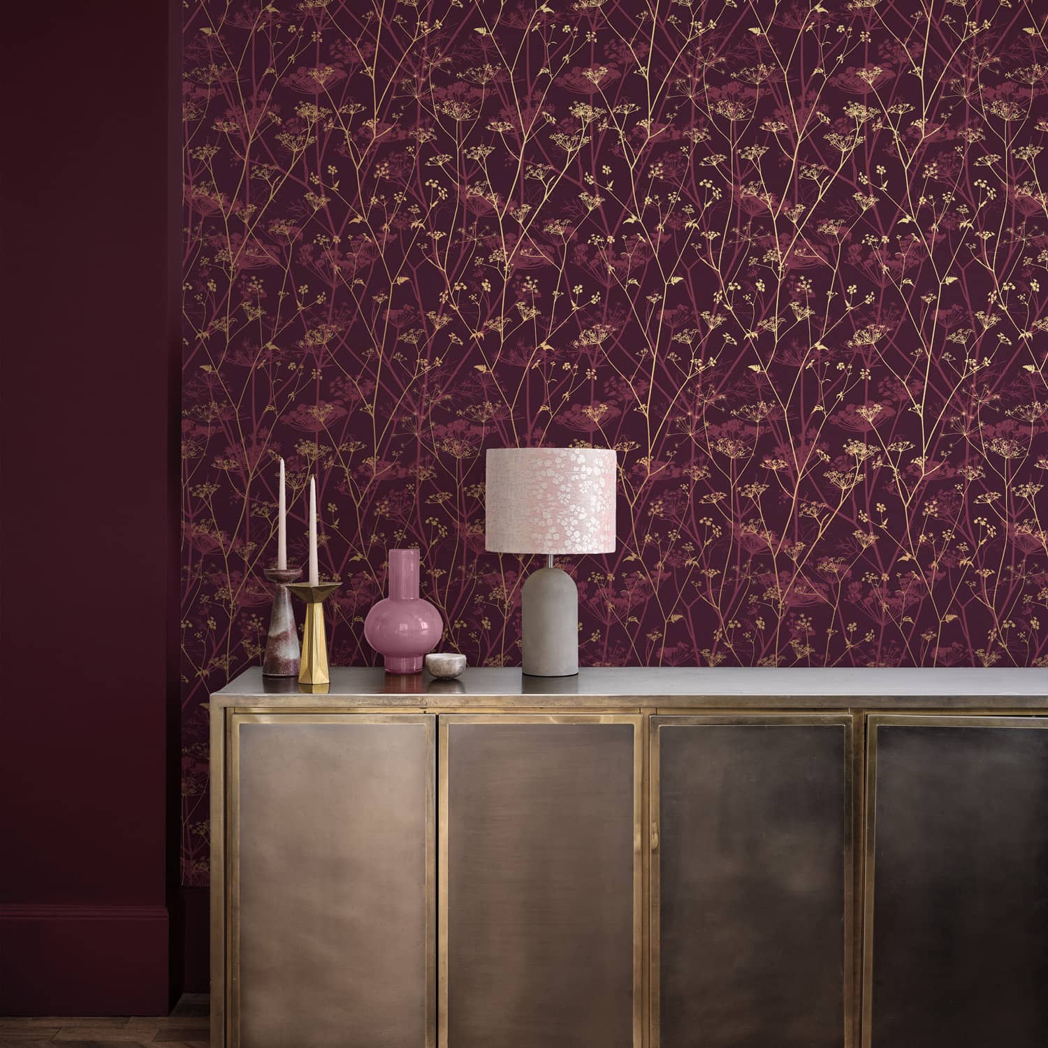 Wild Chervil Damson & Gold Wallpaper