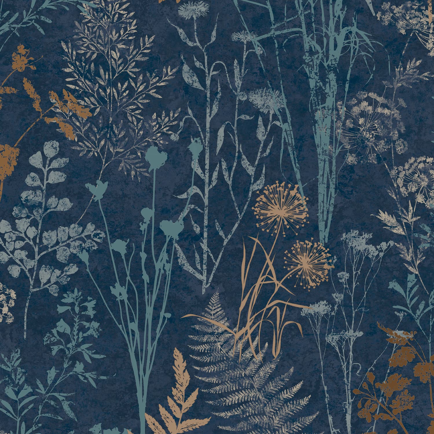 Organics Navy And Copper Wallpaper