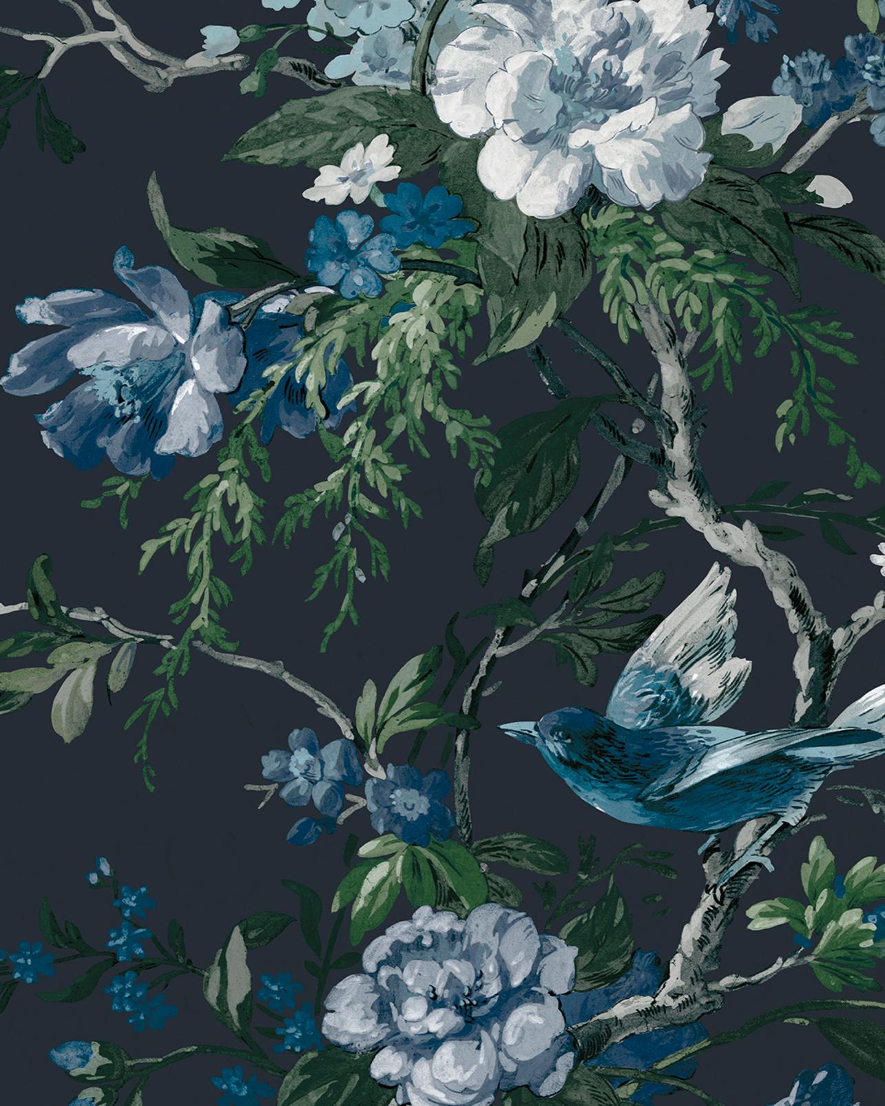Venetian Floral Midnight Bespoke Mural | Black | Graham & Brown