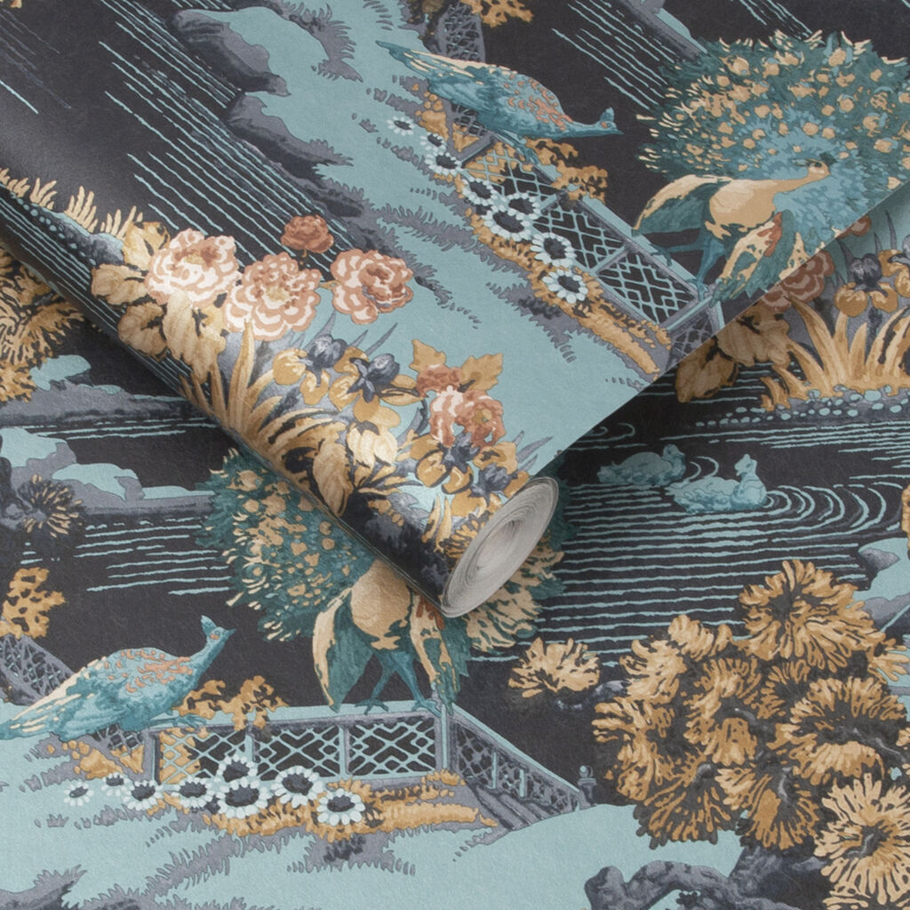Edo Toile Navy Wallpaper