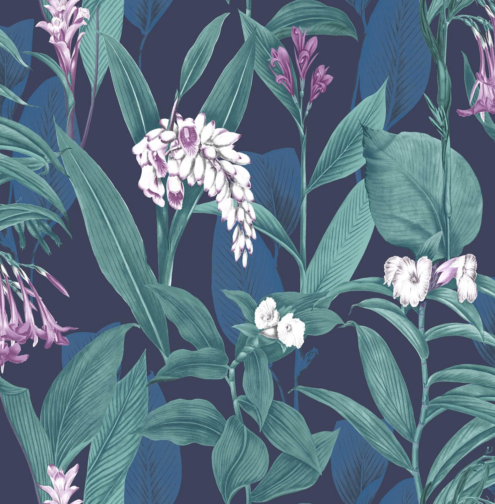blue botanical wallpaper