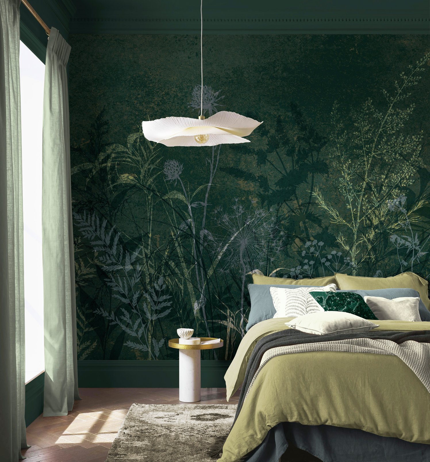 dark green wallpaper bedroom