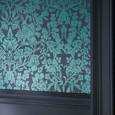 Hartley Damask groenblauw behang