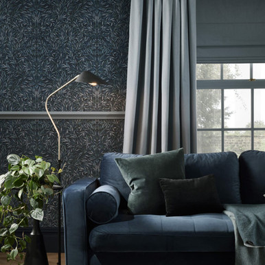 Salix Leaves Navy Wallpaper