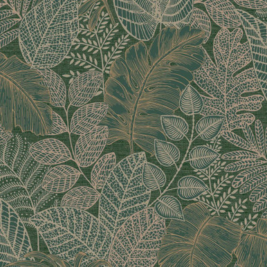 Scattered Leaves Forest Green Wallpaper