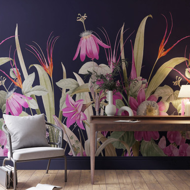 Flora Navy and Fuchsia Bespoke Mural