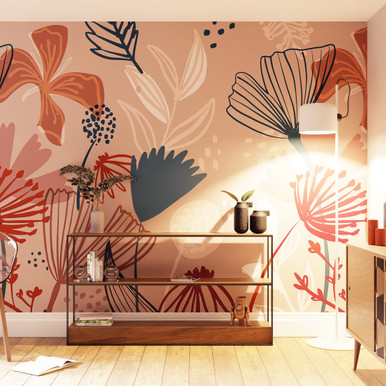 Scandi Floral Dark Pink Bespoke Mural