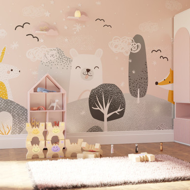 Scandi Animals Pink and Blue Bespoke Mural