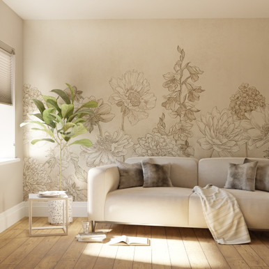 Muted Floral Neutral Bespoke Mural
