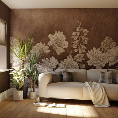 Muted Floral Chocolate Bespoke Mural