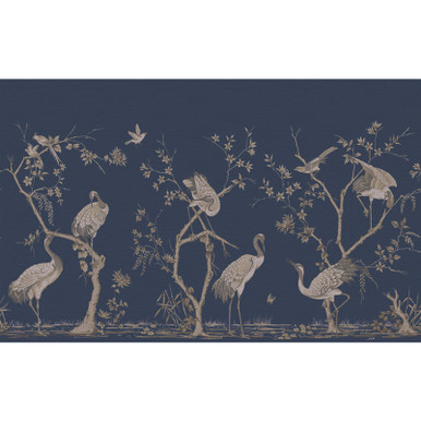Papier peint panoramique sur mesure Grazing Cranes bleu nuit