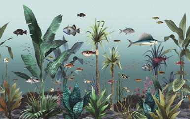 Papier peint panoramique sur mesure Technicolour Aquarium bleu canard