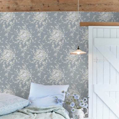 Garden Floral Slate Grey Wallpaper