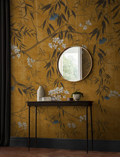 밝은 노란색 줄무늬 벽지