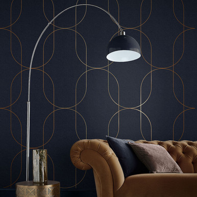 Palais Navy & Copper Wallpaper