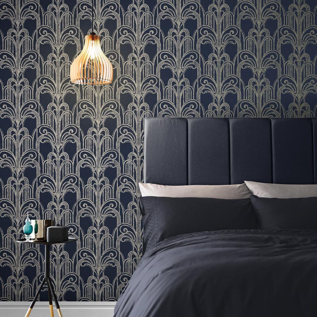 Art deco blue shades tile effect wallpaper  TenStickers