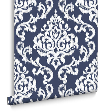 Indian Ink Damask Royal Blue Behang