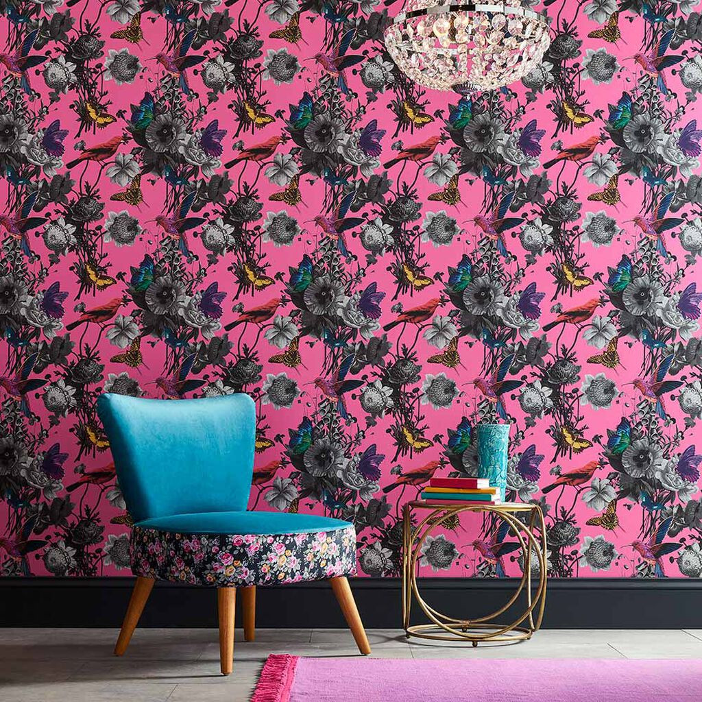 Fresco Romantic ink Grey pink  purple Floral Wallpaper  DIY at BQ