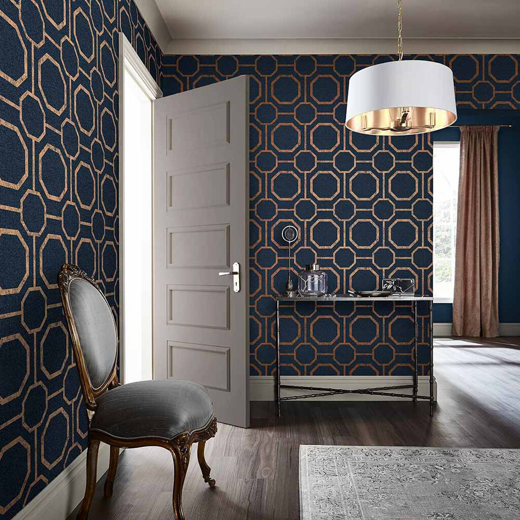 Zara Shimmer Metallic wallpaper in navy  gold  I Love Wallpaper