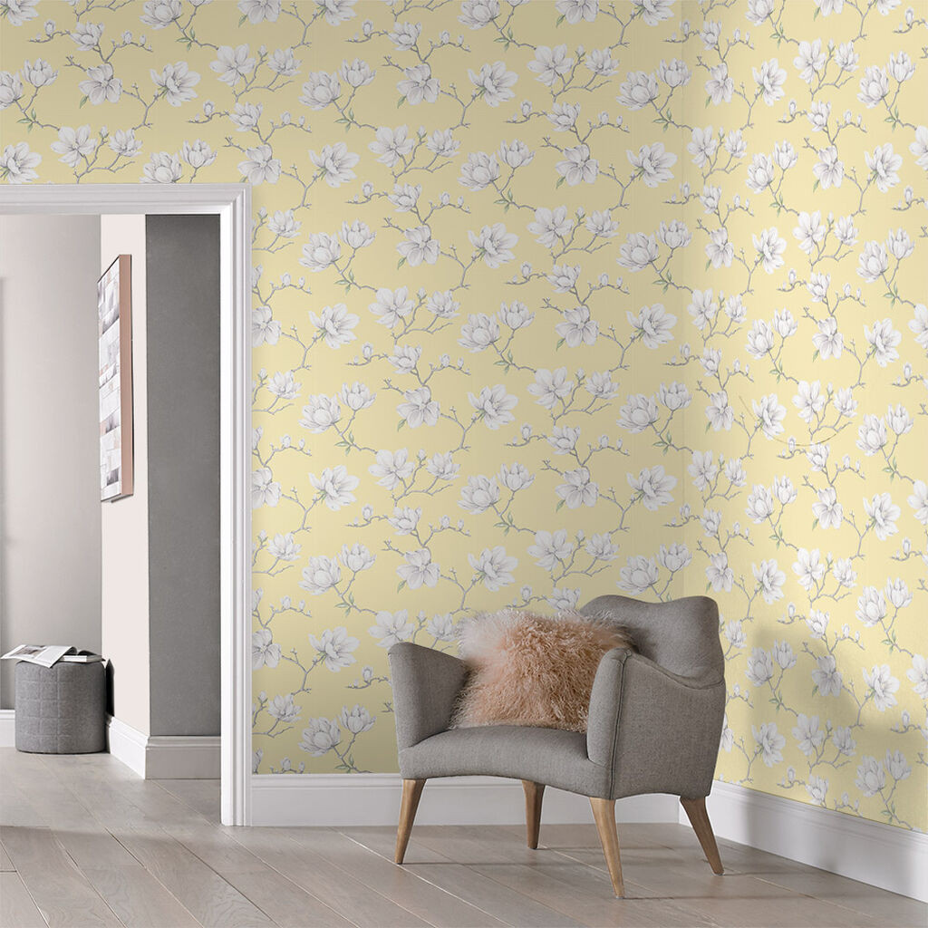 NextWall Retro Yellow And Gray Floral Vinyl Peel  Stick Wallpaper Roll  Covers 3075 Sq Ft NW35203  The Home Depot