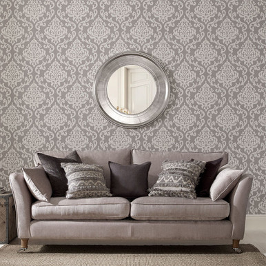 Indian Ink Damask Grey Mist Wallpaper