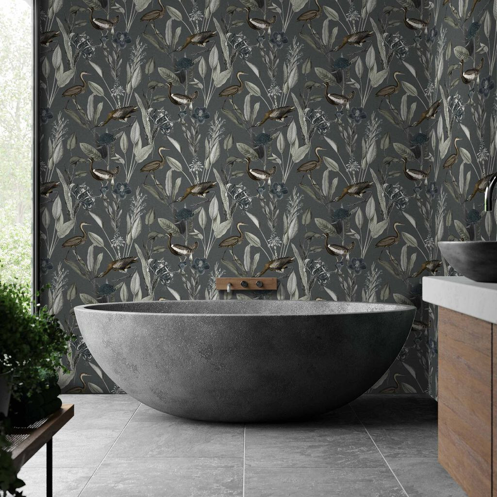 Wood and stone dark grey stone effect wallpaper - TenStickers