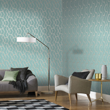 Archetype Mint & White Gold Wallpaper