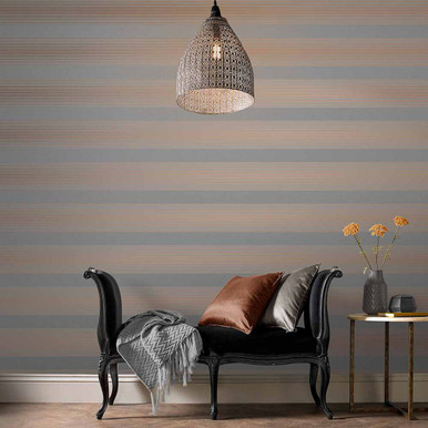Lagom Stripe Grey & Rose Gold Wallpaper