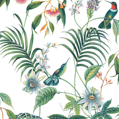 Adilah White Tropical Floral Wallpaper