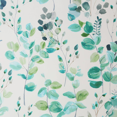 Watercolour Green Leaves White Grey Wallpaper