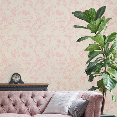 Laura Ashley Oriental Garden Pearlescent Chalk Pink Wallpaper