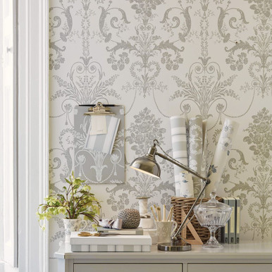 Laura Ashley Josette Dove Grey & White Wallpaper