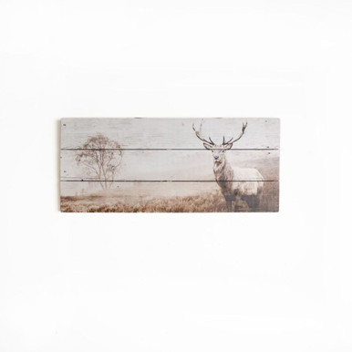 Stag Print On Wood Wall Art