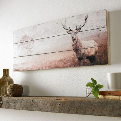 Stag Print On Wood Wall-art