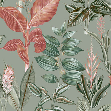 Next Rainforest Leaves Sage Wallpaper