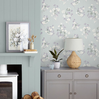 Laura Ashley Igerna Pale Duck Egg Blue Wallpaper