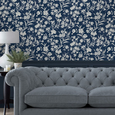 Laura Ashley Rye Midnight Seaspray Blue Wallpaper