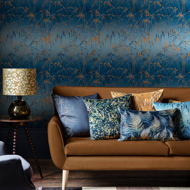 Meadow Grass French Navy & Copper Wallpaper by Clarissa Hulse