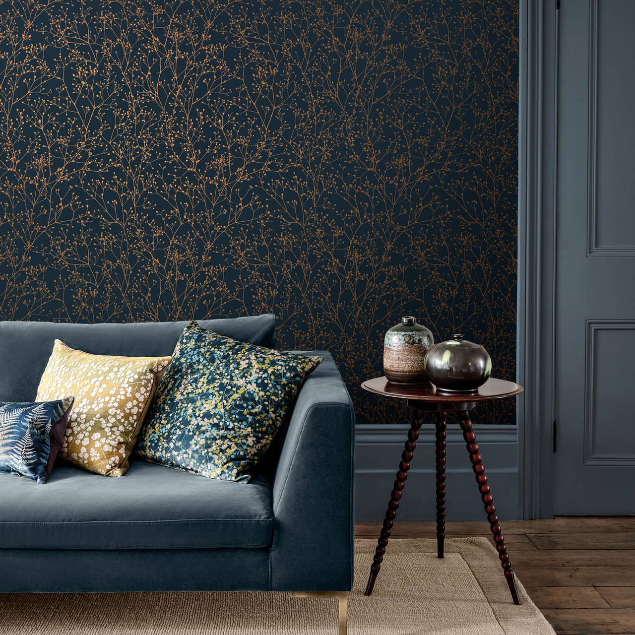 Contemporary Wood Panel wallpaper in navy blue  I Love Wallpaper