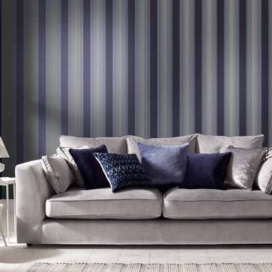 Lagom Stripe Navy & Gold Wallpaper